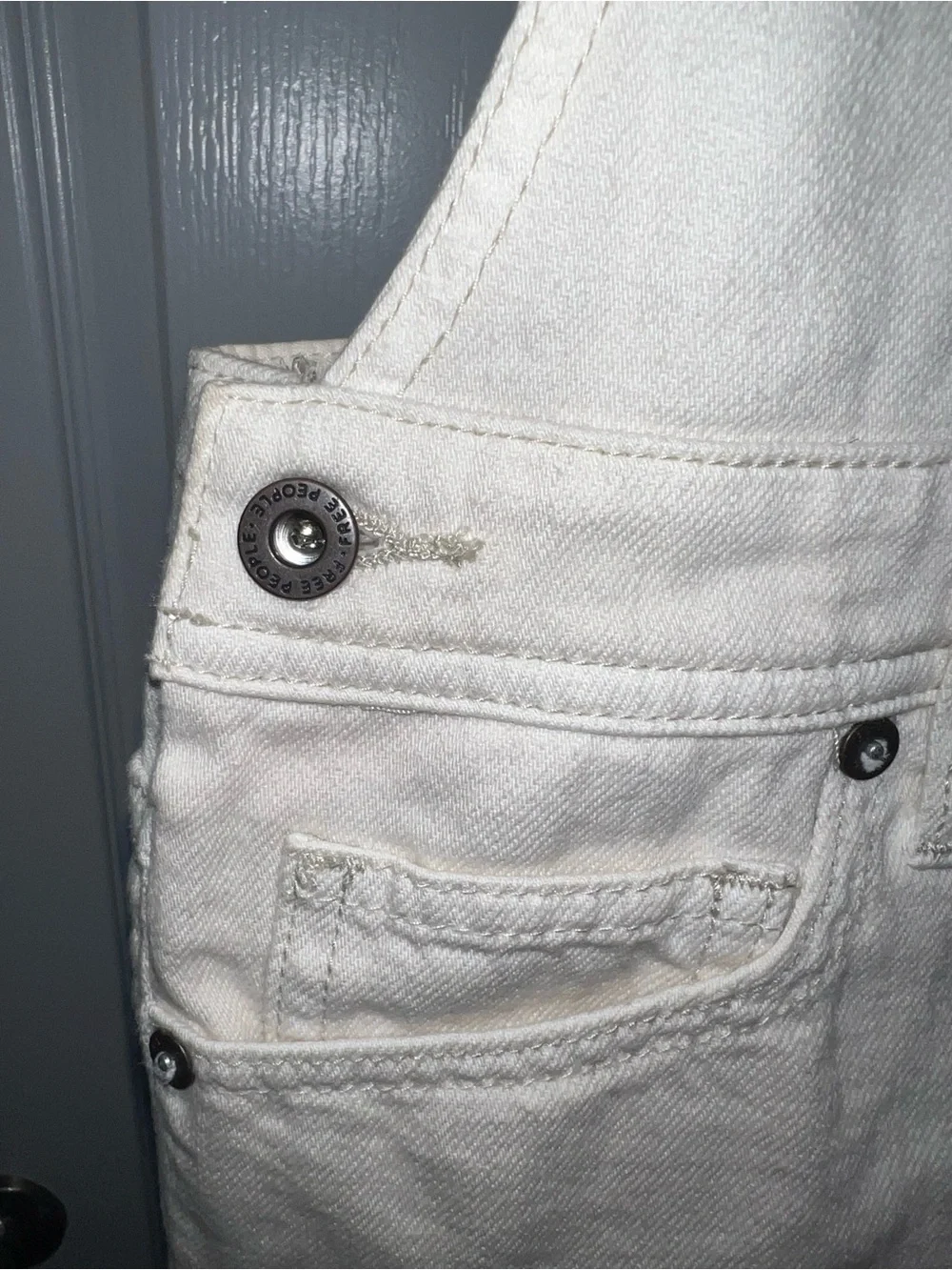 Free People White/Cream Denim Short Overalls